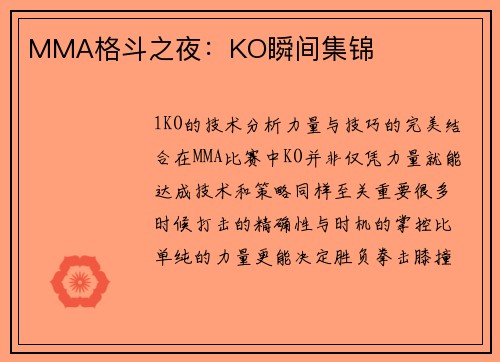MMA格斗之夜：KO瞬间集锦