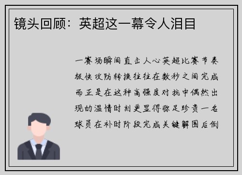 镜头回顾：英超这一幕令人泪目
